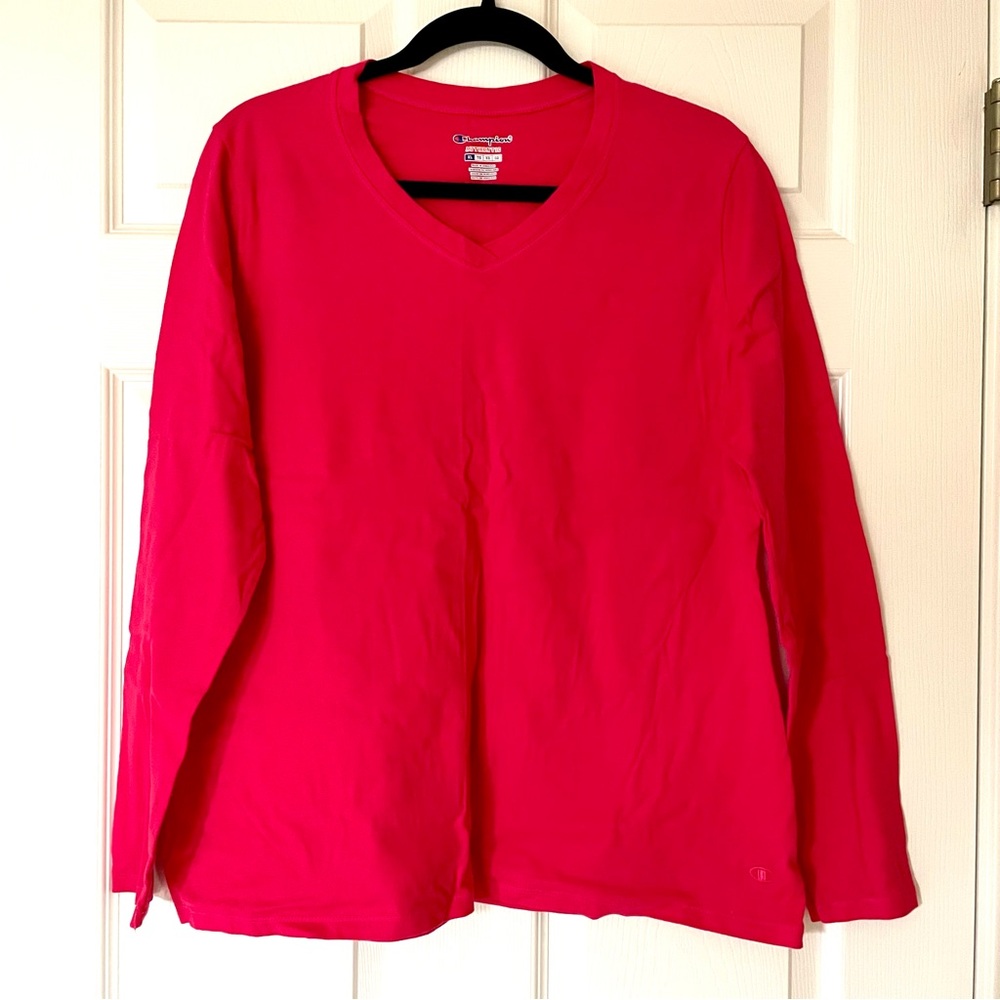 Champion Long-Sleeve V-Neck Shirt | Pink/Red